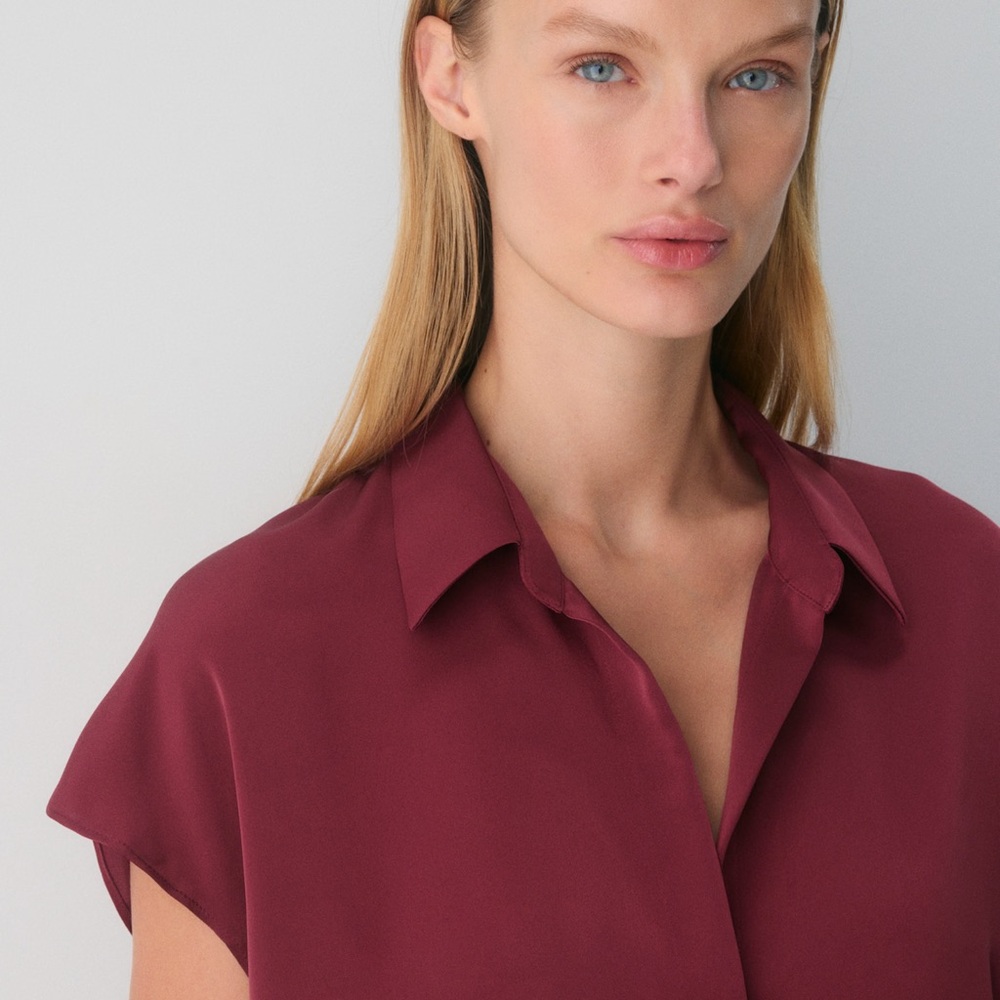 Aritzia Deep Burgundy Blouse Babaton Parkway Satin Shirt XS